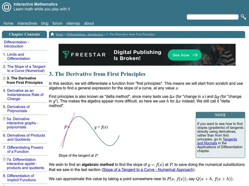 Interactive Mathematics: The Derivative Graphic Interactive Mathematics: The Derivative Graphic