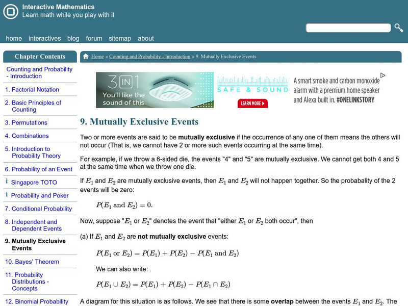 Interactive Mathematics: Mutually Exclusive Events Activity Interactive Mathematics: Mutually Exclusive Events Activity