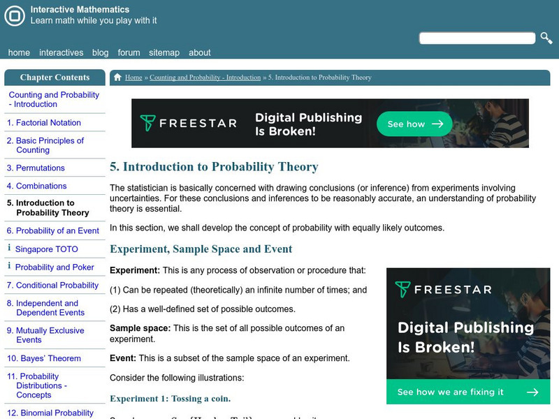 Interactive Mathematics: Intoduction to Probability Theory Activity