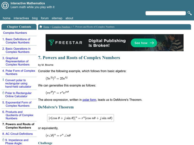 Interactive Mathematics: De Moivre's Theorem Activity Interactive Mathematics: De Moivre's Theorem Activity