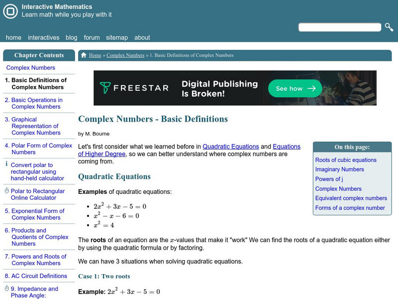 Interactive Mathematics: Complex Numbers: Basic Definitions Handout Interactive Mathematics: Complex Numbers: Basic Definitions Handout
