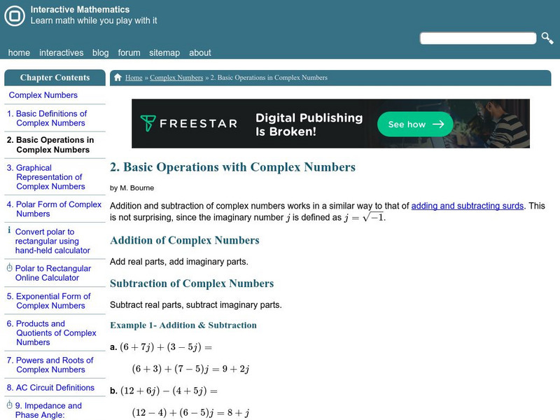 Interactive Mathematics: Basic Operations With Complex Numbers Activity Interactive Mathematics: Basic Operations With Complex Numbers Activity