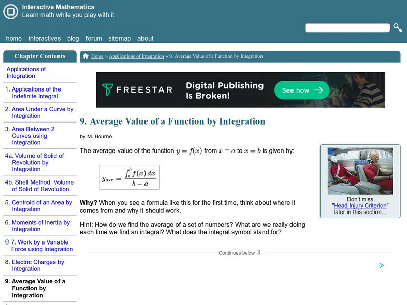 Interactive Mathematics: Average Value of a Function Activity Interactive Mathematics: Average Value of a Function Activity