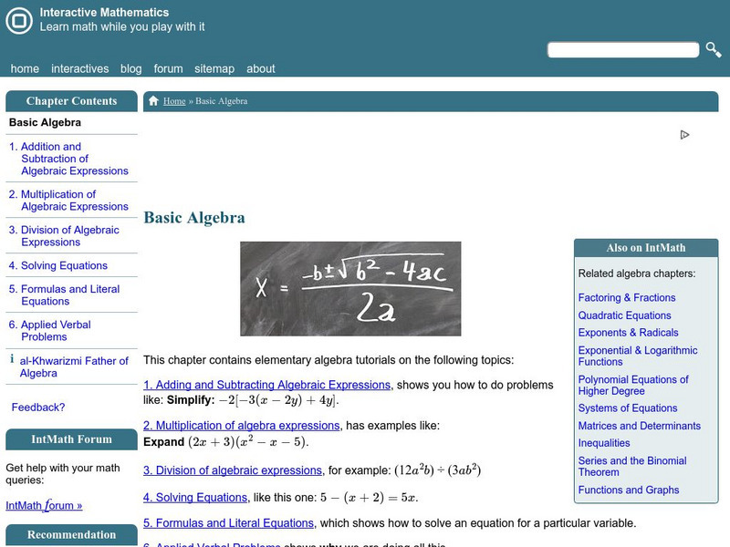 Interactive Mathematics: Basic Algebra Activity Interactive Mathematics: Basic Algebra Activity