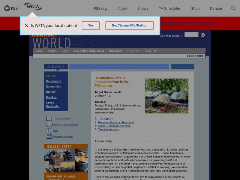 Pbs: Frontline: Isolationism Versus Interventionism in the Philippines Unit Plan Pbs: Frontline: Isolationism Versus Interventionism in the Philippines Unit Plan