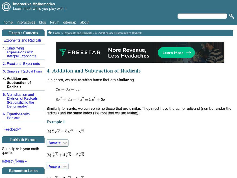 Interactive Mathematics: Addition and Subtraction of Radicals Interactive Interactive Mathematics: Addition and Subtraction of Radicals Interactive
