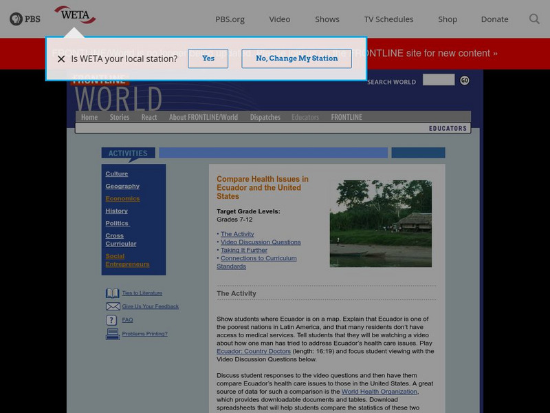Pbs: Frontline: Compare Health Issues in Ecuador and the United States Unit Plan Pbs: Frontline: Compare Health Issues in Ecuador and the United States Unit Plan