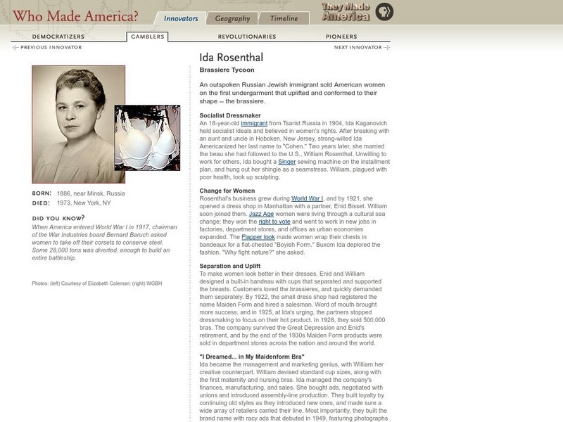 Pbs: Who Made America?: Innovators: Ida Rosenthal Handout Pbs: Who Made America?: Innovators: Ida Rosenthal Handout