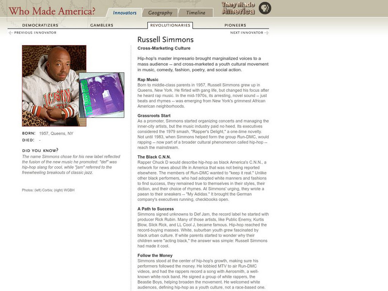 Pbs: Who Made America?: Innovators: Russell Simmons Handout Pbs: Who Made America?: Innovators: Russell Simmons Handout