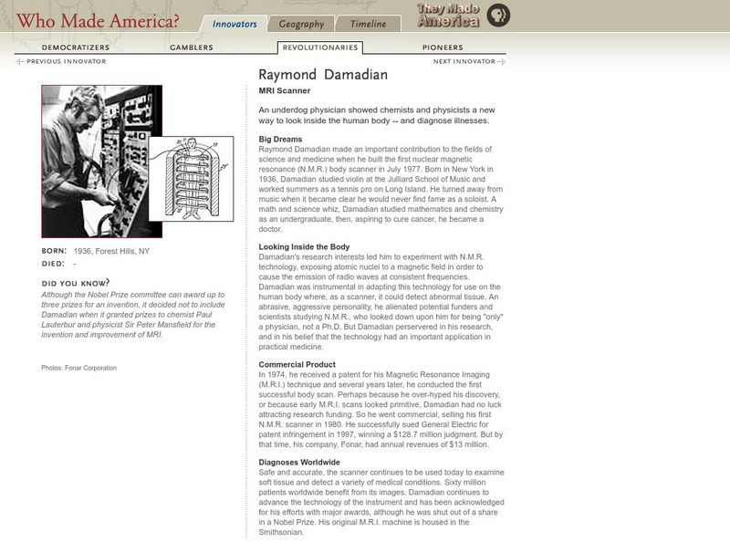 Pbs: Who Made America?: Innovators: Raymond Damadian Handout