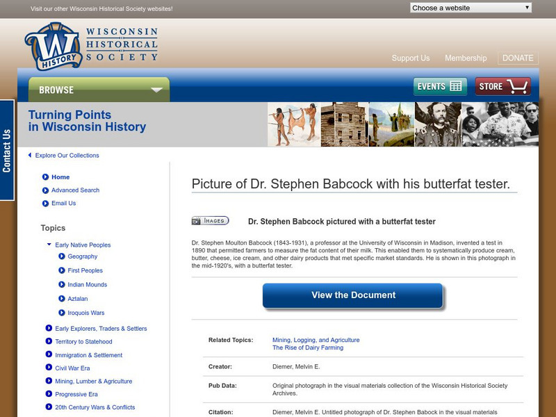 Wisconsin Historical Society: Stephen Babcock Handout Wisconsin Historical Society: Stephen Babcock Handout