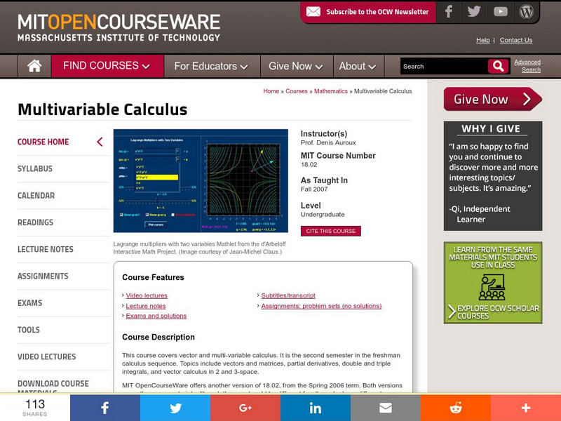 Mit: Open Course Ware: Multivariable Calculus Online Course Mit: Open Course Ware: Multivariable Calculus Online Course