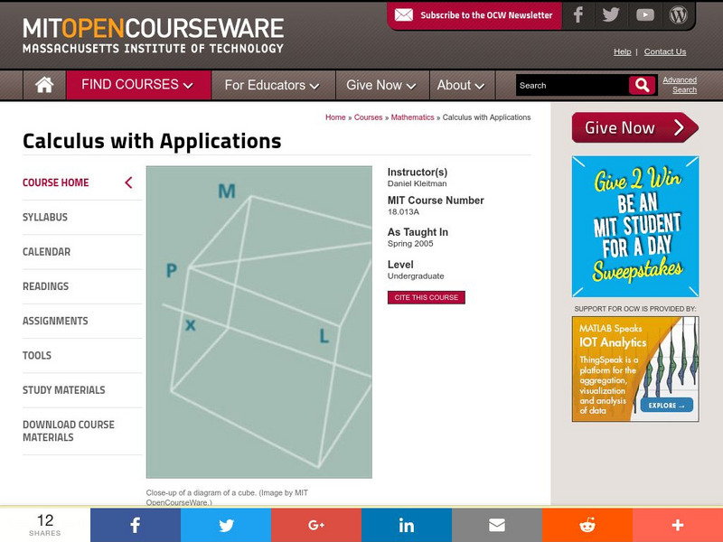 Mit: Open Course Ware: Calculus With Applications Online Course Mit: Open Course Ware: Calculus With Applications Online Course