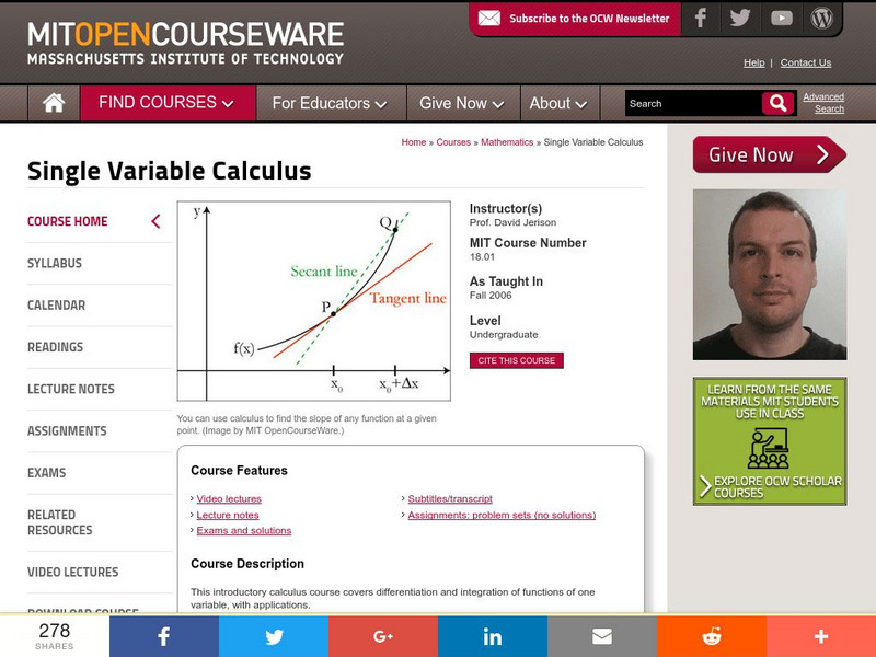 Mit: Open Course Ware: Single Variable Calculus Online Course Mit: Open Course Ware: Single Variable Calculus Online Course