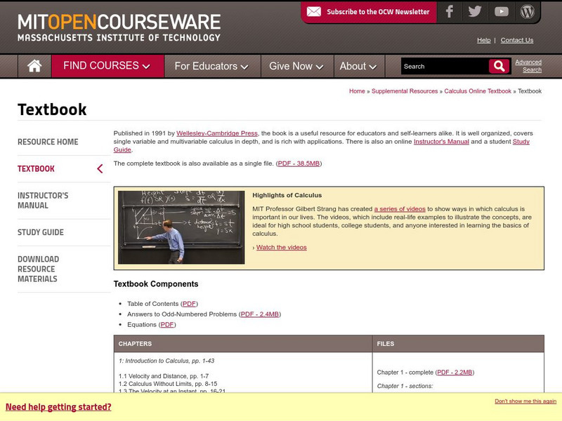 Mit: Open Course Ware: Calculus (Textbook) Online Course Mit: Open Course Ware: Calculus (Textbook) Online Course