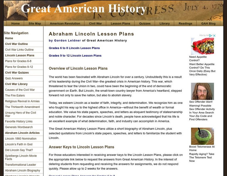 Great American History: Abraham Lincoln Lesson Plans Lesson Plan Great American History: Abraham Lincoln Lesson Plans Lesson Plan