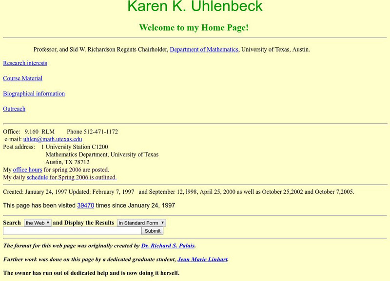 University of Texas: Karen Uhlenbeck's Personal Homepage Handout