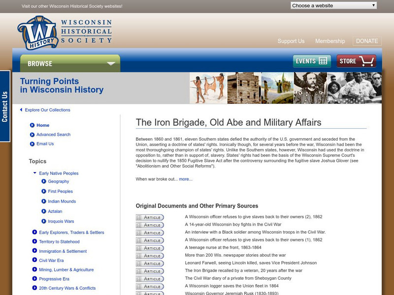 Turning Points in Wisconsin History: Iron Brigade, Old Abe and Military Affairs Primary