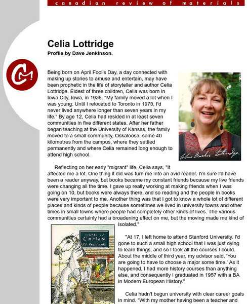 Cm Magazine Profiles: Celia Lottridge Article Cm Magazine Profiles: Celia Lottridge Article