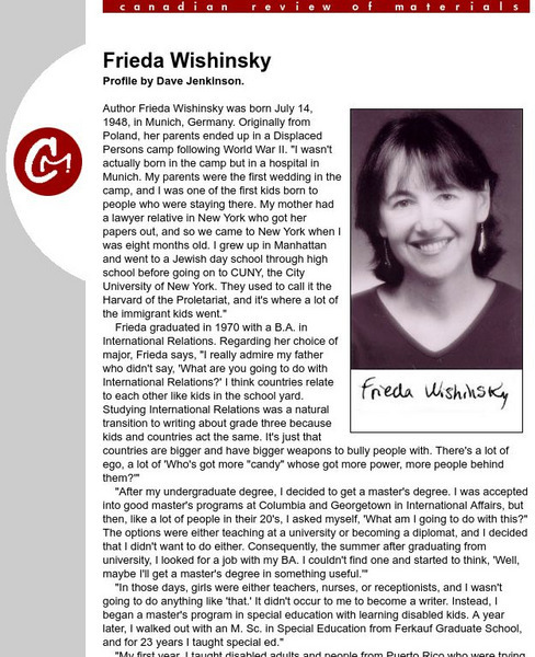 Cm Magazine Profiles: Frieda Wishinsky Article Cm Magazine Profiles: Frieda Wishinsky Article
