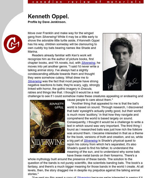 Cm Magazine Profiles: Kenneth Oppel Article