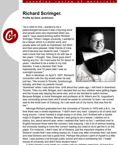 Cm Magazine Profiles: Richard Scrimger Article