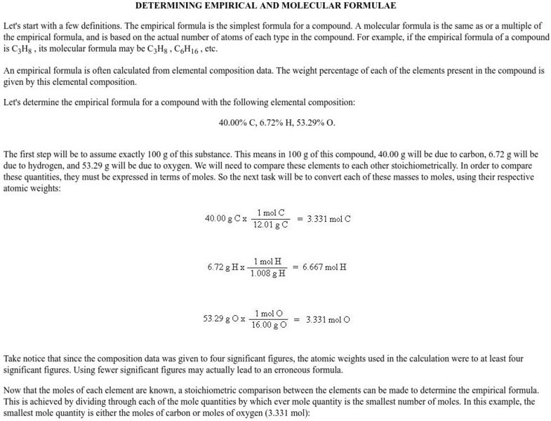 Towson University: Determining Formulae Handout Towson University: Determining Formulae Handout
