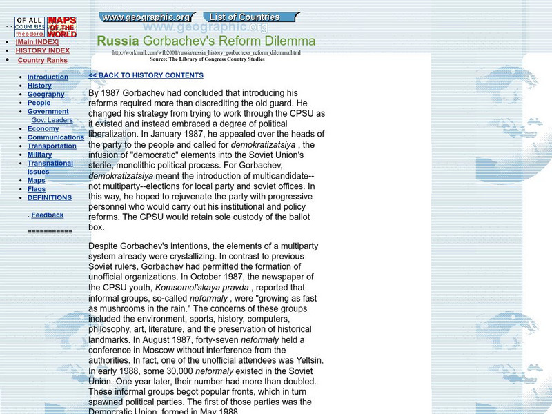 Workmall: Russia: Gorbachev's Reform Dilemma Handout