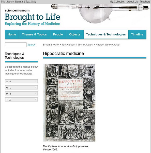Science Museum: Brought to Life: Hippocratic Medicine Handout Science Museum: Brought to Life: Hippocratic Medicine Handout