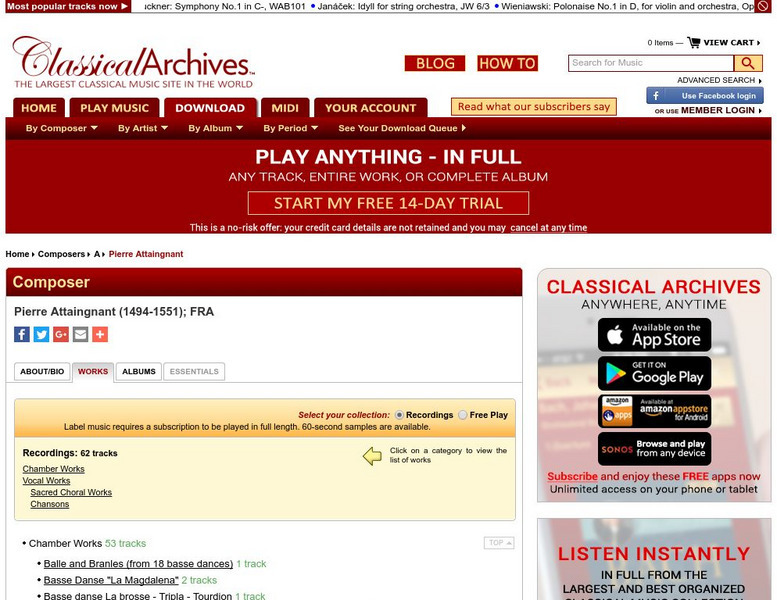 Classical Archives: Pierre Attaingnant [Works] Audio