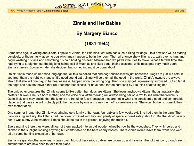 Fcat Express: "Zinnia and Her Babies" by M Bianco Activity Fcat Express: "Zinnia and Her Babies" by M Bianco Activity