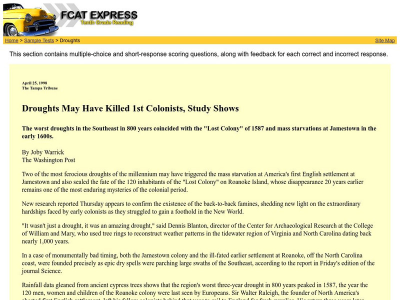 Fcat Express: Droughts May Have Killed 1st Colonists Activity Fcat Express: Droughts May Have Killed 1st Colonists Activity