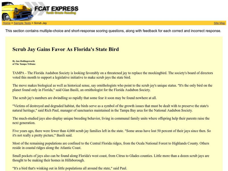 Fcat Express: Scrub Jay Gains Favor Article Fcat Express: Scrub Jay Gains Favor Article