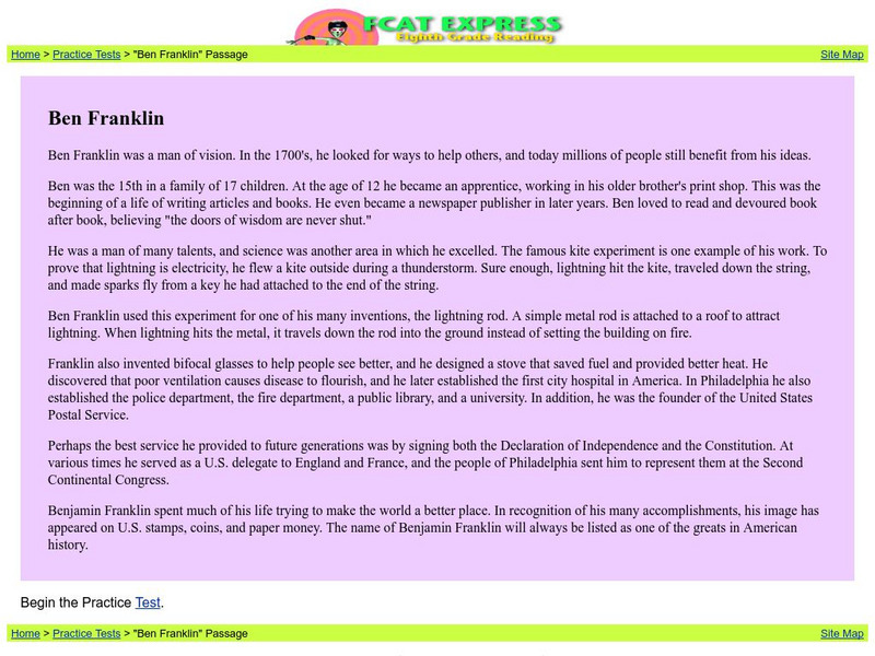 Fcat Express: Ben Franklin Handout Fcat Express: Ben Franklin Handout