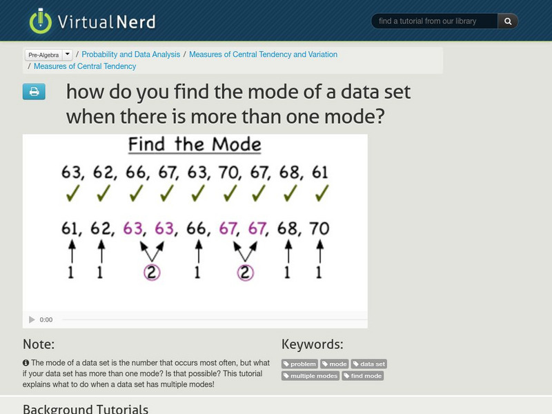 Virtual Nerd: Find the Mode of a Data Set When There Is More Than One Mode Instructional Video Virtual Nerd: Find the Mode of a Data Set When There Is More Than One Mode Instructional Video