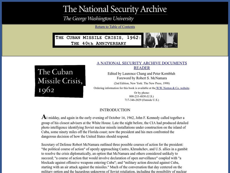 National Security Archive: The Cuban Missile Crisis, 1962 Website