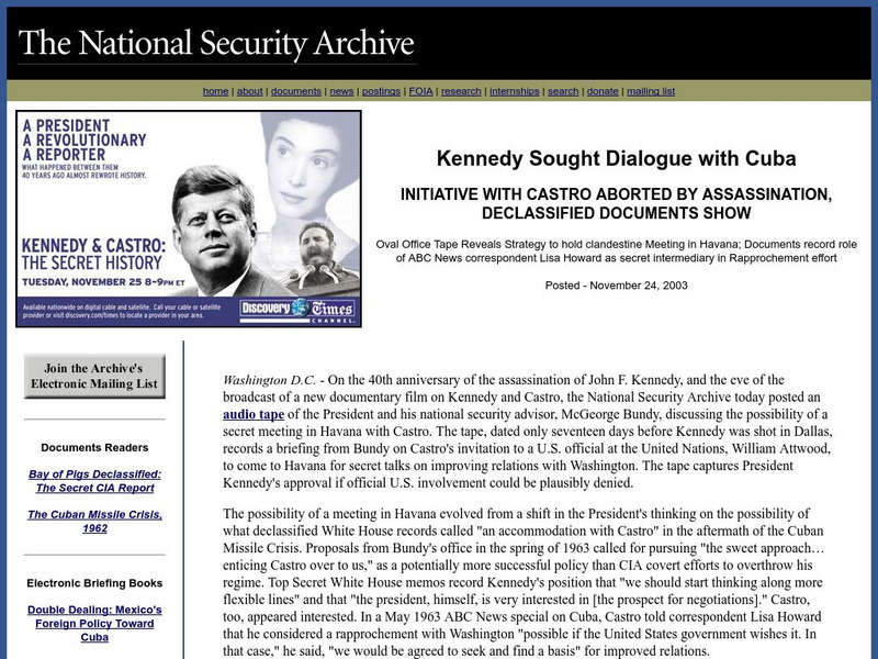National Security Archive: Kennedy Sought Dialogue With Cuba Primary National Security Archive: Kennedy Sought Dialogue With Cuba Primary