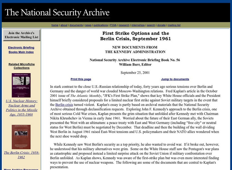National Security Archive: First Strike Options and the Berlin Crisis Website