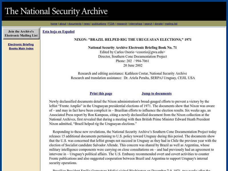 Nixon: "Brazil Helped Rig the Uruguayan Elections" Website Nixon: "Brazil Helped Rig the Uruguayan Elections" Website
