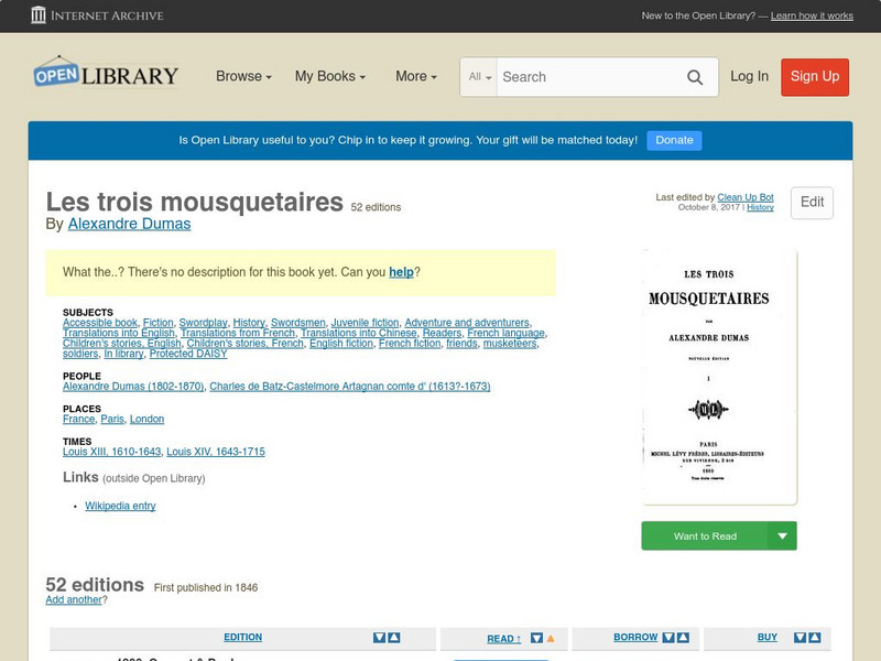 Open Library: Les Trois Mousquetaires eBook Open Library: Les Trois Mousquetaires eBook