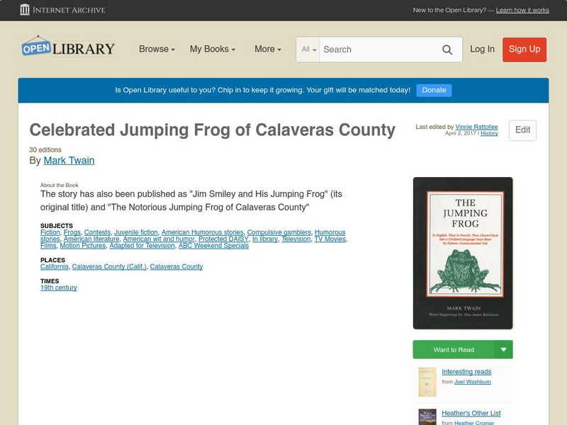 Open Library: Celebrated Jumping Frog of Calaveras County eBook Open Library: Celebrated Jumping Frog of Calaveras County eBook