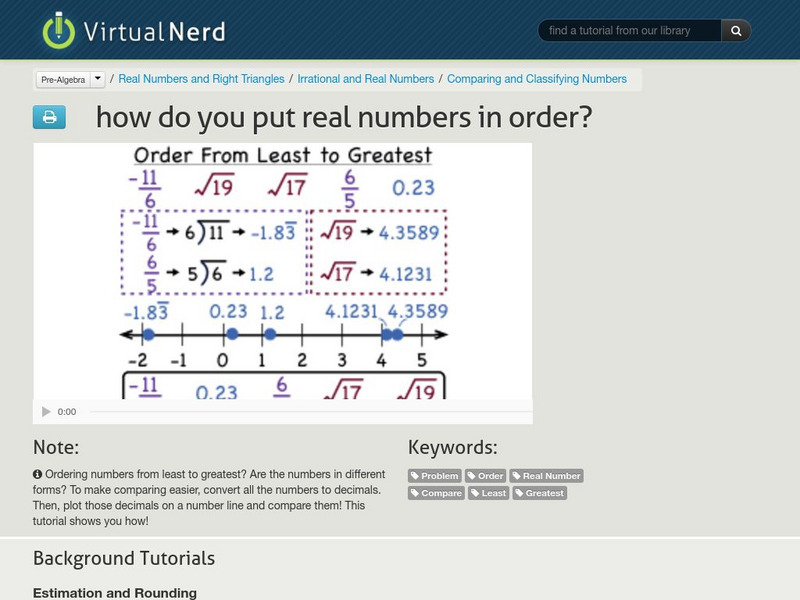 Virtual Nerd: How Do You Put Real Numbers in Order? Instructional Video