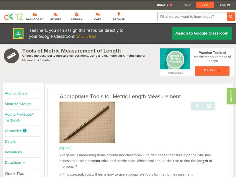 Ck 12: Measurement: Appropriate Tools for Metric Measurement Unit Plan Ck 12: Measurement: Appropriate Tools for Metric Measurement Unit Plan
