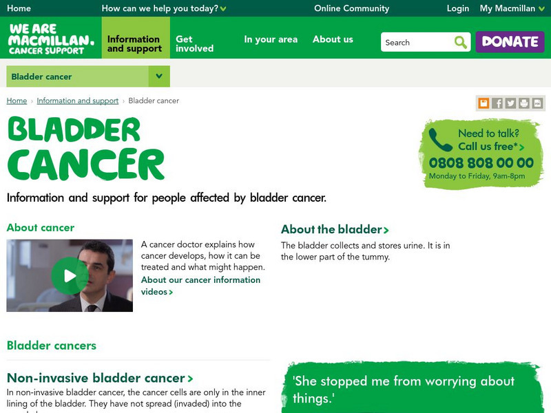 Cancerbackup: Bladder Cancer Information Center Website