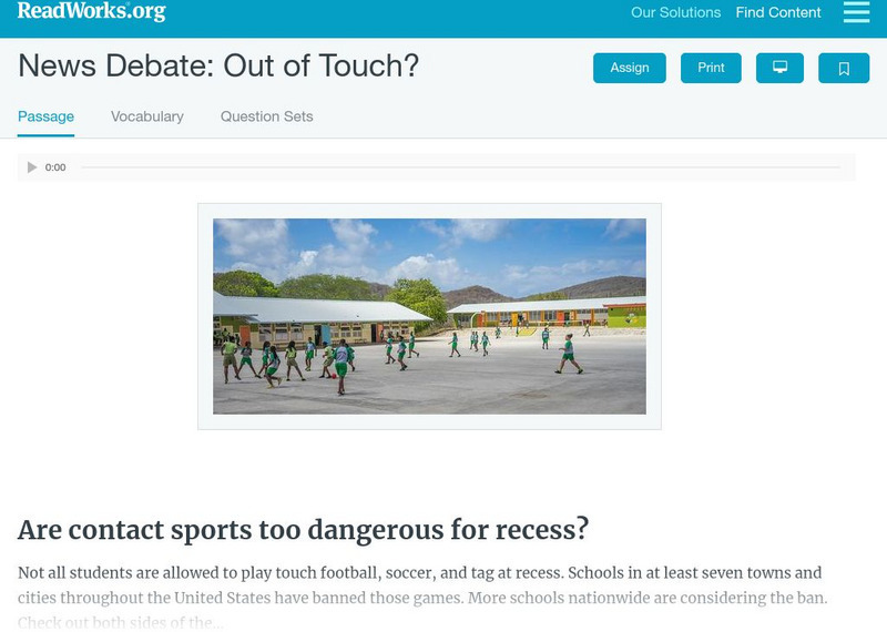 Read Works: News Debate Out of Touch Activity Read Works: News Debate Out of Touch Activity