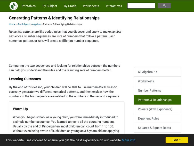 Helping With Math: Generating Patterns & Identifying Relationships Handout Helping With Math: Generating Patterns & Identifying Relationships Handout