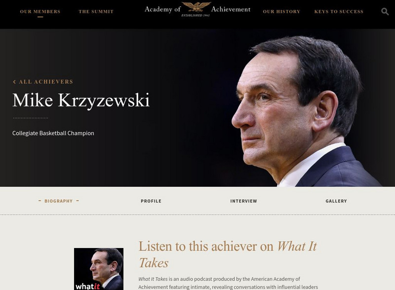 Academy of Achievement: Mike Krzyzewski Website