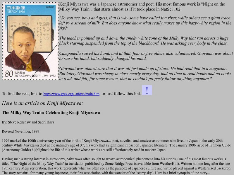 The Milky Way Train: Celebrating Kenji Miyazawa Article The Milky Way Train: Celebrating Kenji Miyazawa Article