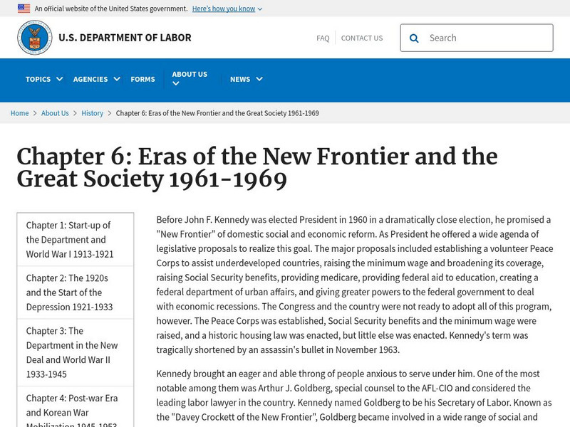 U.s. Department of Labor: Eras of the New Frontier and the Great Society, 1961 1969 Handout U.s. Department of Labor: Eras of the New Frontier and the Great Society, 1961 1969 Handout