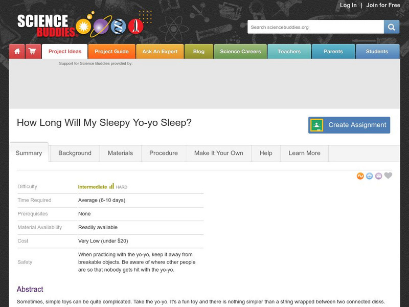 Science Buddies: How Long Will My Sleepy Yo Yo Sleep? Activity Science Buddies: How Long Will My Sleepy Yo Yo Sleep? Activity